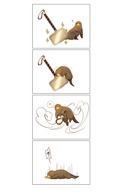 littlecofiegirl: juvenile-reactor:   Fantastic hammer but niffler isn’t worthy  Drew sth strange again, about how to capture a niffler  It’s gonna be crazy about Asgard lol   This is way too cute omg 