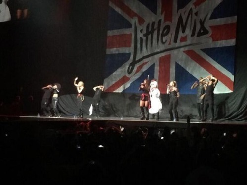 dlovato-news:  Demi came onstage in a snowman costume during Little Mix’s set until Max took her offstage. 