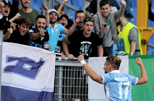 Ciro Immobile celebrates scoring S.S. Lazio’s second goal against Sassuolo