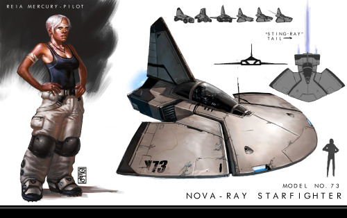 Hot shot pilot i designed along with her ship! (i was inspired by sting rays)