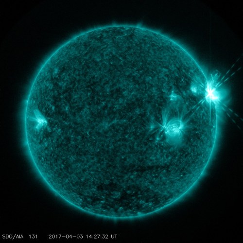 space-pics:NASA’s Solar Dynamics Observatory Captured Trio of Solar Flares April 2-3 by NASA Goddard Photo and Video