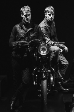 strangeforeignbeauty:  Matt Benstead &amp; Janis Ancens | Belstaff | Photographed by Kevin Tachman [ b&amp;w | male models | popular | facebook | twitter | google+ | instagram ] 