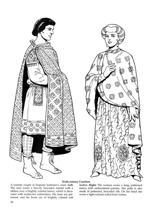 Byzantine costume from the 4th to the 6th century;Emperor Constantine and his mother Helena, 4th cen