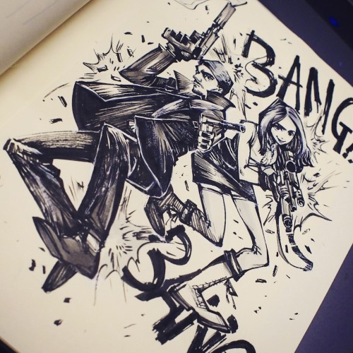 Commission 3: Client and her boyfriend looking badass with guns I&rsquo;m uploading the version 