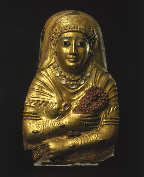 Mummy cartonnage of a womanEgyptian (possibly from Hawara), Roman Period, 1st century A.D.Linen, ges