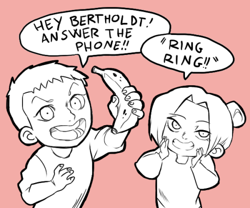 cartoonsinthemorning:This is for letsalleatpasta, that asked for Bertholdt doing something adorable 