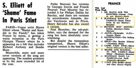 Sacha Distel - Scandale dans la famille (1965)  https://youtu.be/9x23gafgxJMオーパパ その６/ 最終形態（欧州系）：Huge in France　1965　ラジオでかからない為にアメリカでは売れなかったショーン・エリオット版オーパパ「Shame