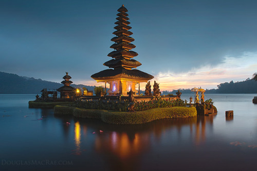 Beratan Lake Temple at dawn in Bali. I was lucky to get a sliver of sun before the rains opened up o