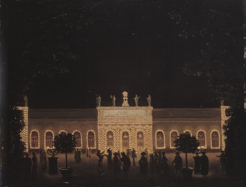 bacchitempel:Orangeriet i Kungsträdgården (Vauxhallen) illuminerad vid Borgerskapets fest den 21 aug
