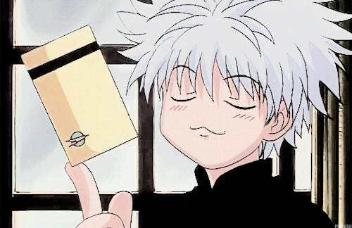mazusu: spending all his money on chocolate. - killua zoldyck, hxh 1999.