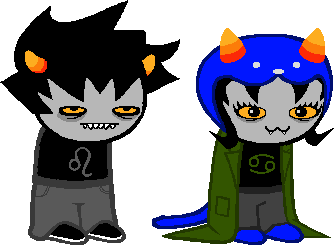 Karkat And Nepeta But Their Symbols Are Swapped. Not The Color Only The Symbol >:-]