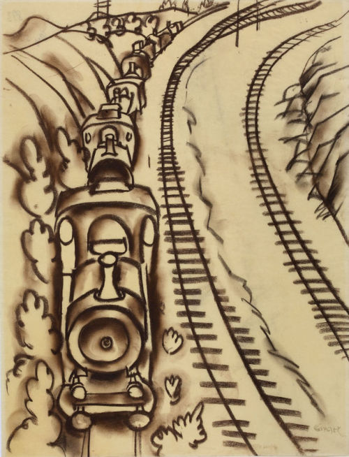 amare-habeo:Walter Ophey (German, 1882-1930) Railway (Eisenbahn), 1920-1925Brown chalk on paper, 42.
