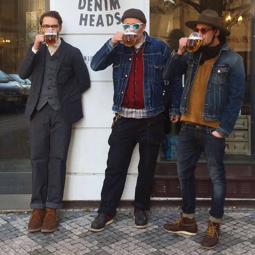 Denim Heads — Having a pre-photoshooting beer. Different styles,...