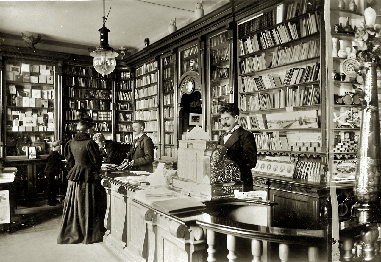 unefemmediscrete:    Denmark Bookstore , Circa 1899 . 
