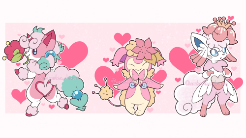 Valentines themed pokemon fusions! &lt;3 Yamper/G.Ponyta/Flaaffy/Floette - Audino/Shaymin/Sylveo