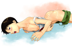 moropiku:  Sticky, exhausted, and spent are good things for Shinji to be. Source 