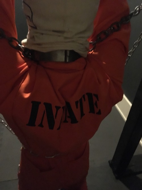 seabondagesadist:  The prisoner came to visit for some heavy bondage and captivity. After processing he found himself in orange, tape gagged, muzzled, shackled, mittens, chained and strapped in heavy bondage for several hours… 