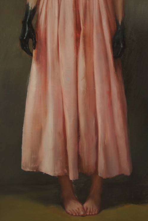 Zheng Meng Qiang (Chinese) - Girl Wearing A Pink Dress, 2015  Paintings: Oil on Canvas 
