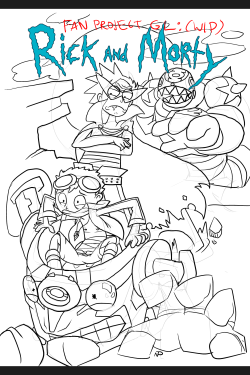 gigatriggr:  RICK AND MORTY: Fan Project GL (WIP). It’s gonna be a one shot comic featuring crossovers from Gurren Lagann and Green Lantern. I’ll have this colored later in the week.