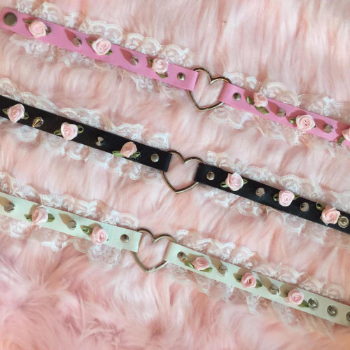 coquettefashion:Rose Heart Cut Out Chokers
