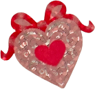 sticker of a light pink heart decorated with swirls and a smaller dark pink heart in the center. it has a dark pink bow on top. the sticker has a shiny foil finish.