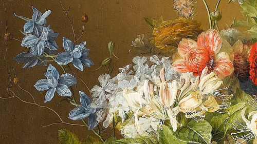 florealegiardini:A still life of peonies, roses, honeysuckle, poppies, a crown imperial, rhododendro