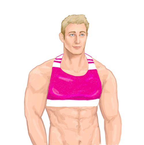 chibisquirt:He looks so innocent in his pretty pink sports bra, doesn’t he?  The other ha