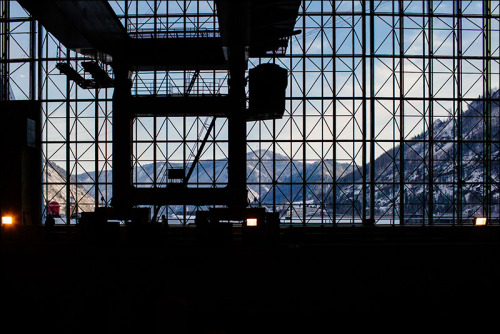 Viev from the turbine hall of the Sayano–Shushenskaya Dam on the Yenisei River, Khakassia, Russia. D