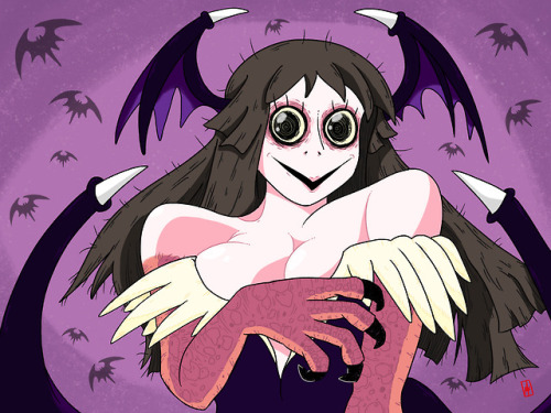 “Aw, don’t be creeped out. I’ll be gentle…”Momo x Morrigan