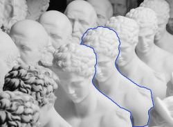 marbleslab:  blue outline on marble statues