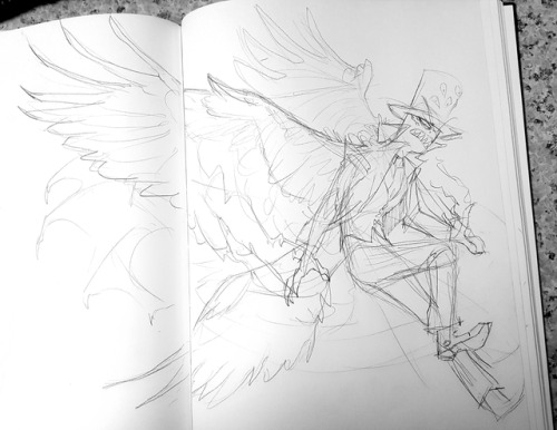volbeast:  I’m tired of my sketchbook being entirely too small to draw wings on qwq  Wip of Fallen Seraph au Black Hat being badass (as much as he can in my style anyway lmao)