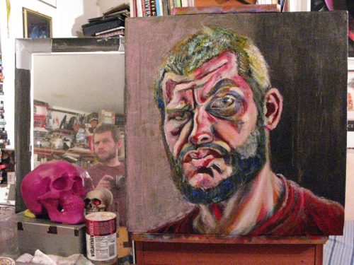 Self-Portrait by Matt Bernson  Acrylic on canvas 20"x20" Woot for process GIFs.   I used to be more of a Liquitex acrylic person, but eventually made my way over to Golden.   Probably because I like the huge assortment of mediums and metallic,