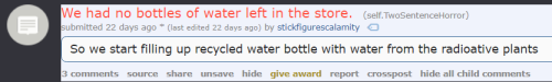 hexpress:  piglii:the two sentence horror story subreddit literally has some of the