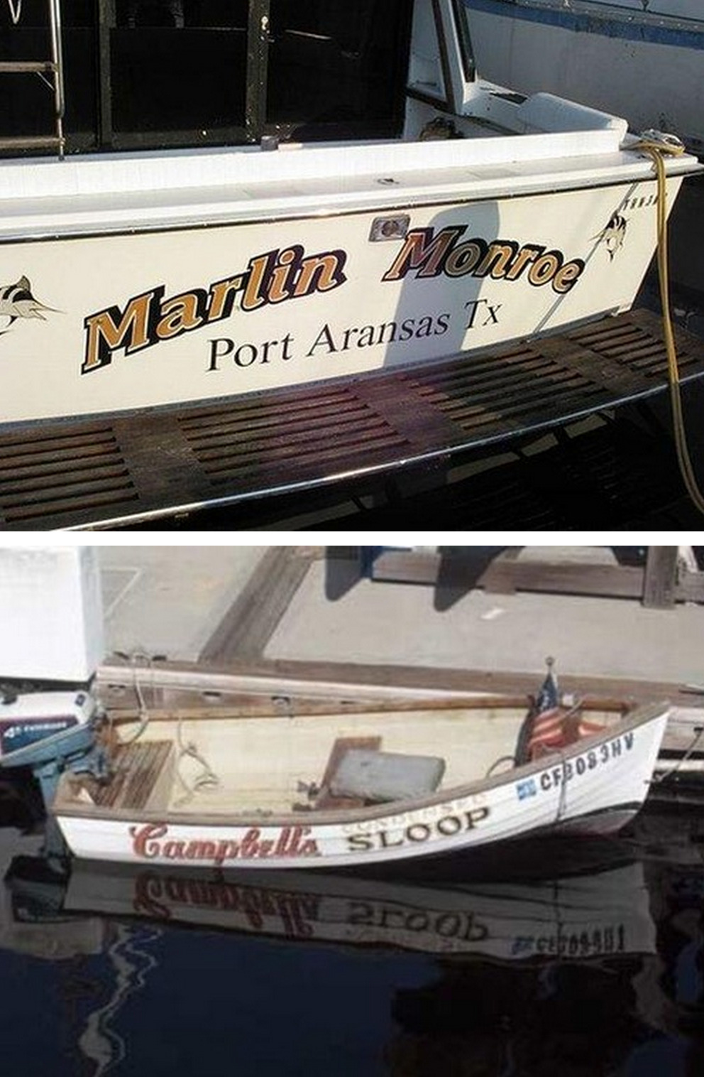 tastefullyoffensive:  Clever Boat Names [via]Previously: Unfortunate Sign Burn Outs