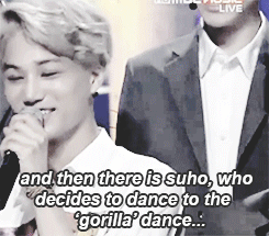 kyuunqsoo:kai tried to make a joke out of the dance movement which made him embarrassed almost as im