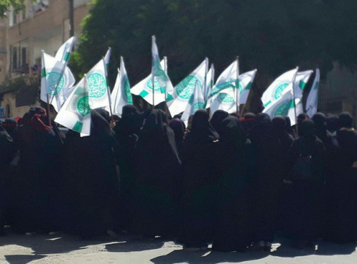 Moderate women rebels, aka members of the Tahrir al-Sham, protesting in Idlib against the Syrian reg