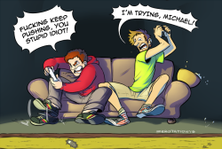 realestmatt:zerotation:sitcom idea: a bunch of let’s players living together in an apartment complex, but none of them know the others are let’s playerspictured: a typical friday nightstitched comic HERE: [LINK]WHEN HAS PAT EVER DESCRIBED HIMSELF