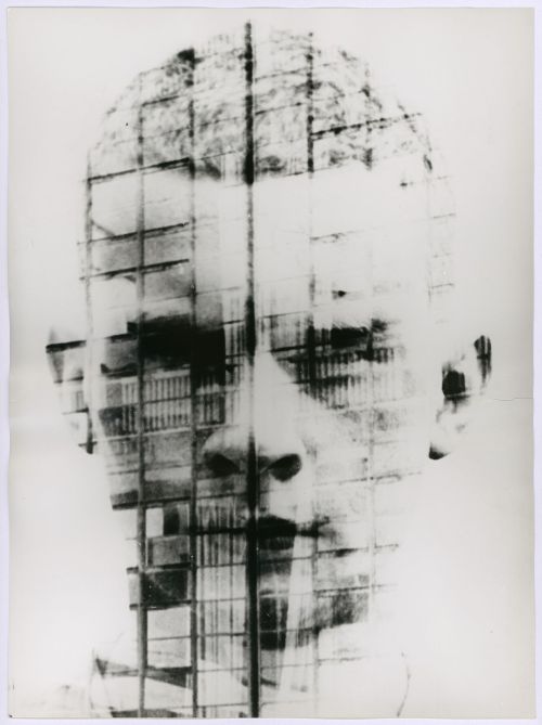 2headedsnake:  Hajo Rose ‘Self portrait collage with Bahaus Dessau facade’, 1930