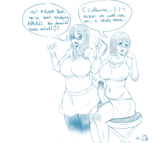 rozencruzart:  professorplaid:  A collection of pics from rozencruzart, of our futanari gals Charlotte and Catherine. The first one was a request, and Rozen was nice enough to indulge me with the idea of the two meeting in class. After that, a series