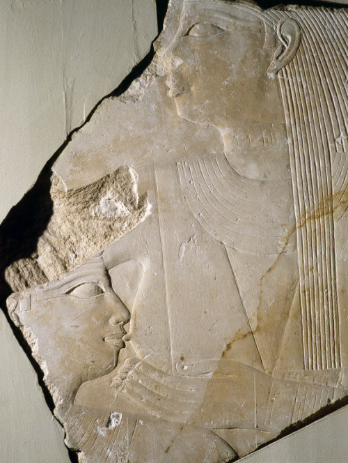 grandegyptianmuseum:King Unas is suckled by an unknown goddessDetail of a relief from the Temple of 