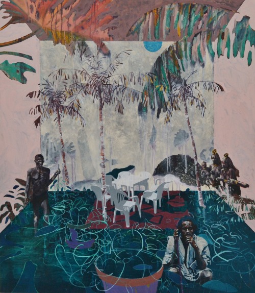 joshuaraz-blog:Indoor/Outdoor Tropics, oils on canvas, 140cmx160cm, 2016 Joshua Raz (British, b. 199