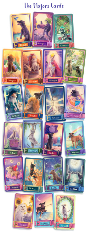 The entire deck of The Barkana: a dog-themed tarot!This deck is LIVE on Kickstarter now, come get yo