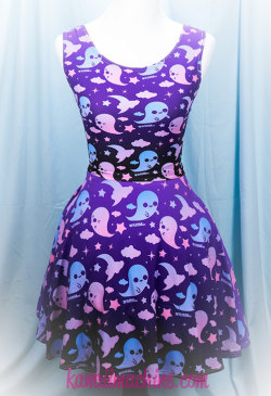 bodyposishopping:Graveyard Ghosts Printed Skater Dressโ.00S-3XLComes in Purple/Black Gradient, Black, and White