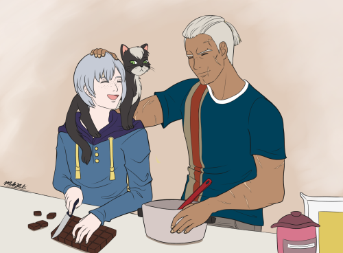 mahnati:Ashe and Dedue cooking together feat. their adopted cat