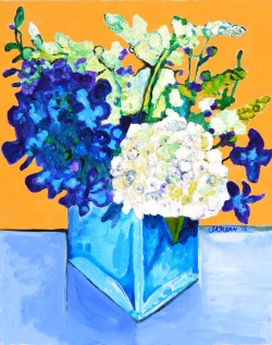 artandlearnwithdrkern:  Jacqueline Kern Bouquet from Alex’s Day, 2015. Acrylic on Canvas. I wanted to do an entire painting in one sitting, so the brushstrokes and forms could remain sparkling and fresh! I completed this painting in two and a half hours