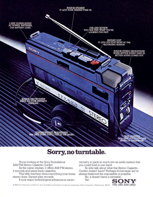 gameraboy: Sony Soundabout AM/FM Stereo Cassette-Corder, 1982