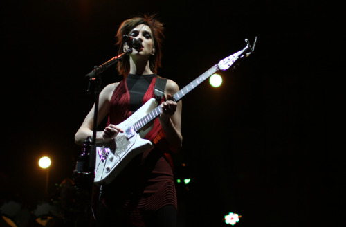 vansmusic:  Coachella: St. VincentNight three of Coachella, the final one, had arrived and St. Vincent took the stage in a militant marching fashion. The lights came up and Annie Clark began to slay through tracks on guitar. We found ourselves watching