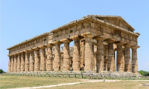 via-appia:Second temple of Hera in Paestum, Italy.Greek, 460–450 BC