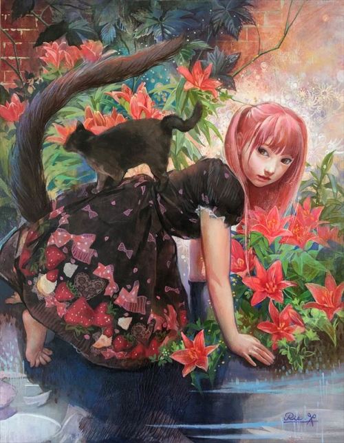 Rie Kawabe aka 川邊りえ (Japanese, Japan) - 風を待つ (Waiting for the Wind), 2019, Mixed Media on Canvas