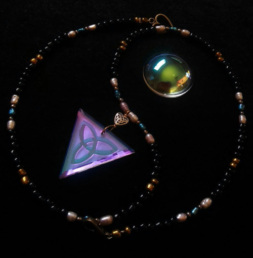 Cold worked dichroic glass beaded jewel with Triquetra by Richard Elvis and Elsie Marie